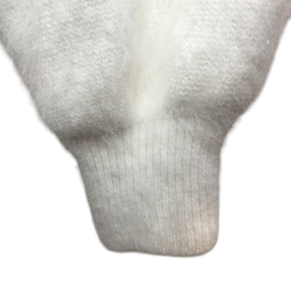 VTG Womens 2XL Open Cardigan Longline Sweater White Angora Blend Pearl Embellish - Picture 3 of 12